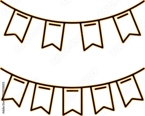Two strings of simple outline pennant flags for celebration