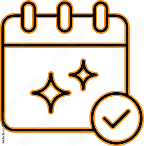 Calendar with sparkles and check mark icon for planning