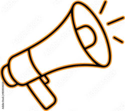 Simple line drawing of a megaphone announcing loudly