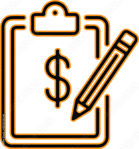 Clipboard with dollar sign and pencil icon for financial planning