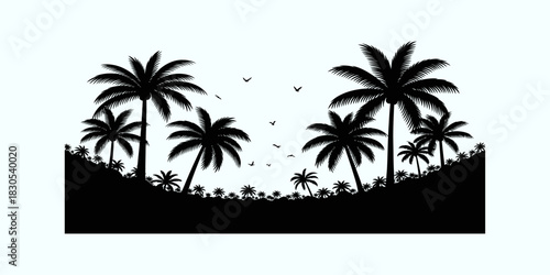 Silhouette of Palm Trees at Sunset with Birds