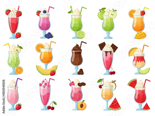 Vibrant Milkshake & Smoothie Collection: Flat Design Illustrations for Menus, Drinks & Summer Ads