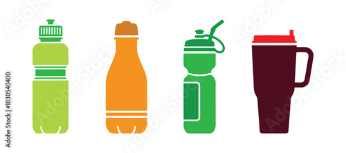Collection of water bottle colorful icons

