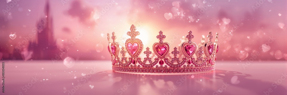 Naklejka premium Girls pink princess crown adorned with love jewels, suitable for costume accessories or dress-up activities