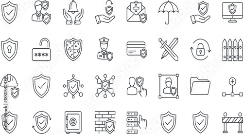 Security and protection hand drawn doodle icon set