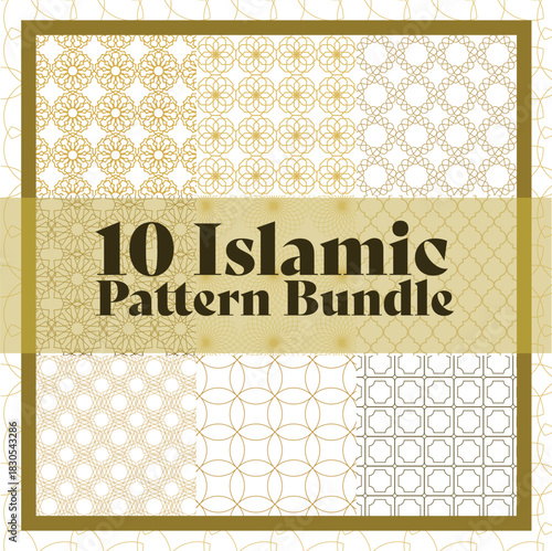 set of 10 different vector ornamental Islamic seamless patterns. Collection of 10 geometric patterns in the oriental style. 
