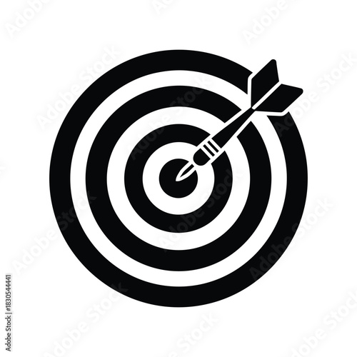 Target bullseye with dart hitting the center vector icon, Dart on target board icon illustration