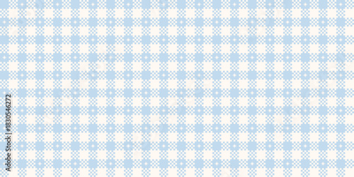 Gingham seamless pattern. Soft blue tartan plaid wallpaper. Retro tablecloth texture. Simple small checkered plaid tattersall pattern. Print for wrapping paper, fabric and textile. Vector illustration