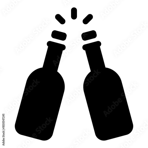 Clinking bottles icon, symbolizing celebration, cheers, party, friendship, and festive occasions. Great for event design, invitations, beverages, nightlife themes, and social gathering visuals.