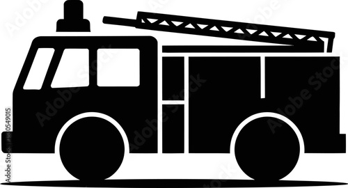 Simple black silhouette of a fire truck on a gray background