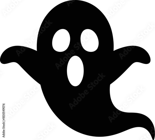 Simple black silhouette of a spooky ghost with wide eyes and open mouth