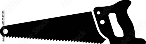 Black silhouette of a hand saw on a white background