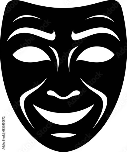 Classic black comedy tragedy theater mask with a smiling face