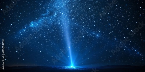 Wallpaper Mural Mystical blue starry night sky with radiant light beam upward Torontodigital.ca