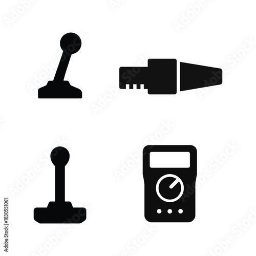 Collection of black silhouette icons for joysticks and multimeter