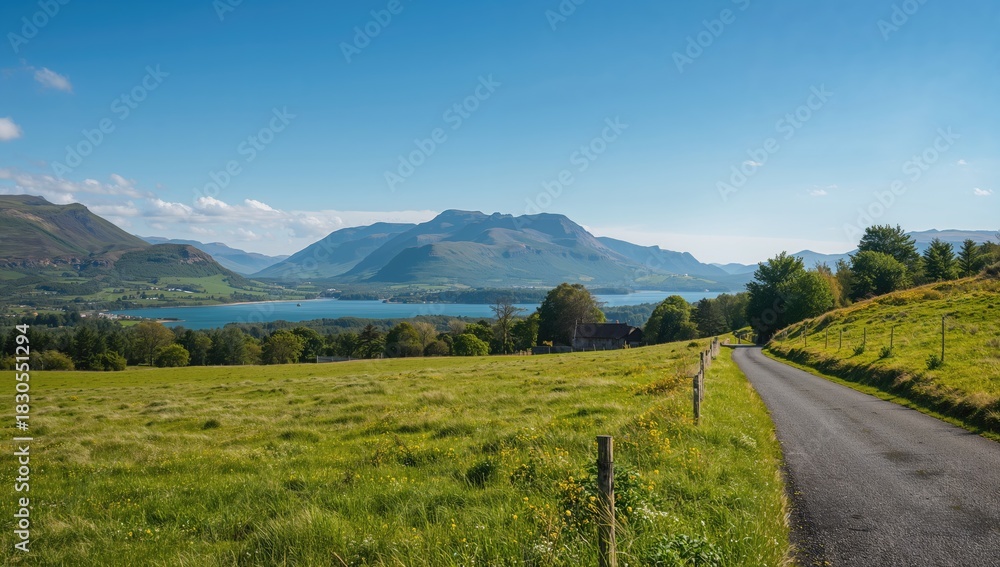 Obraz premium Scenic Irish countryside featuring mountains and Lough Nafooey, suited for landscape photography backgrounds