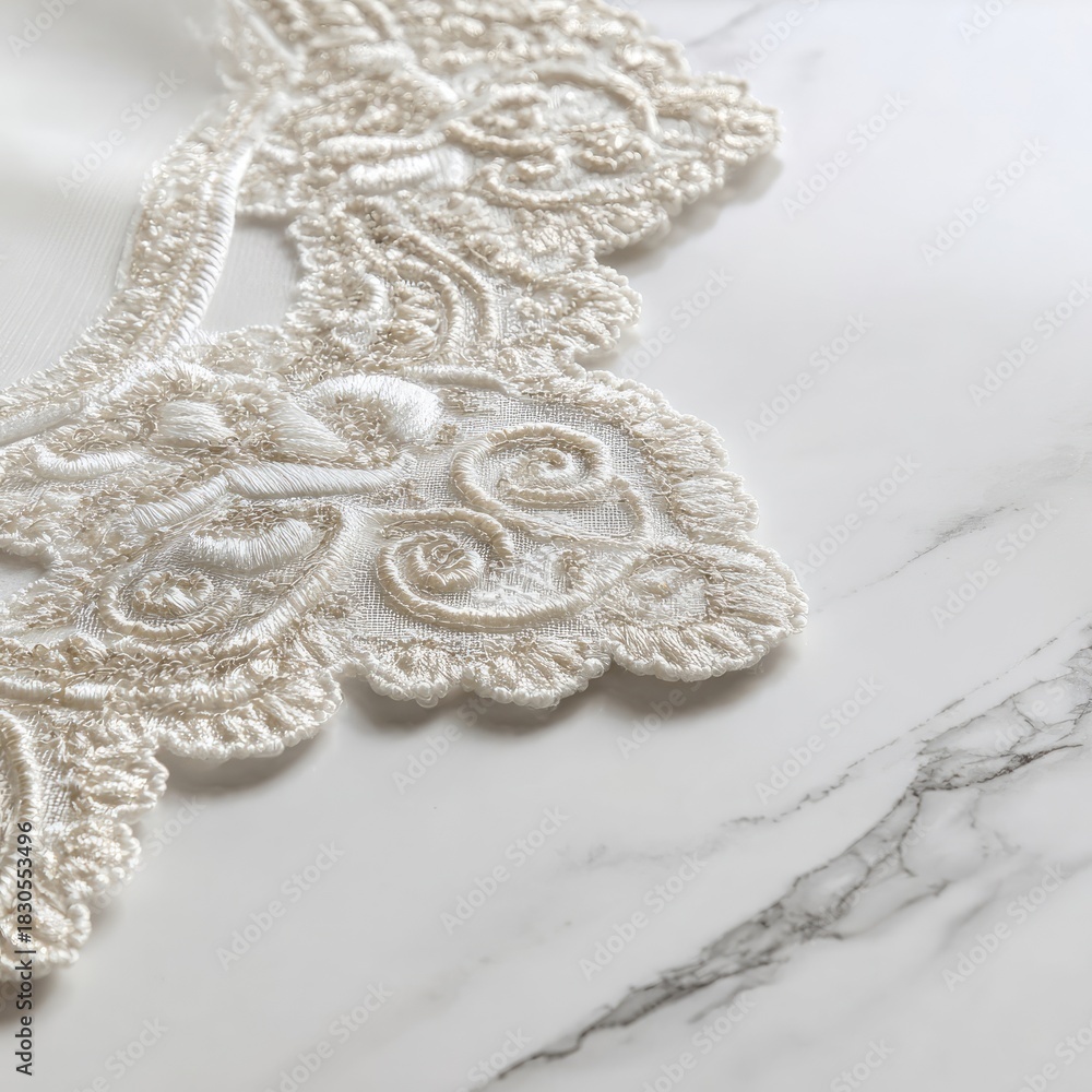 Obraz premium Cream And White Lacy Embroidered Fabric Trim