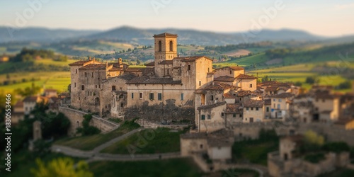 Fototapeta Naklejka Na Ścianę i Meble -  Tropical beach with palm trees and dive boat at dock in an island setting, suitable for brochure backgrounds