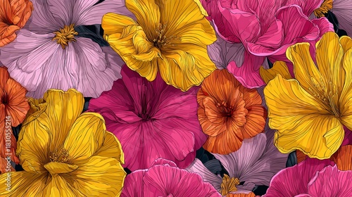 Wallpaper Mural Vibrant floral explosion creating a sense of joy and natural beauty, perfect for modern backgrounds or uplifting creative projects Torontodigital.ca