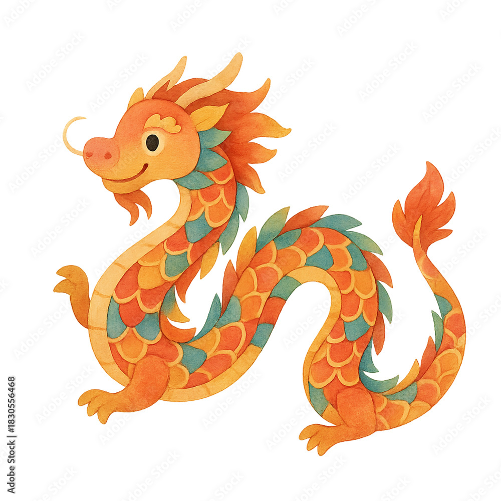 Obraz premium Mythical Vietnamese Dragon (Orange & Gold)