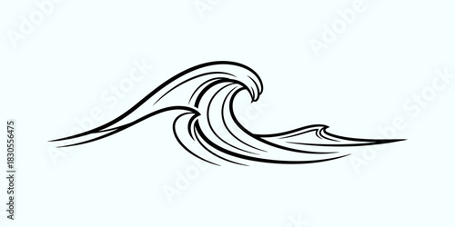Ink Drawing of Ocean Waves with Swirls and Curves for Water-Related Designs