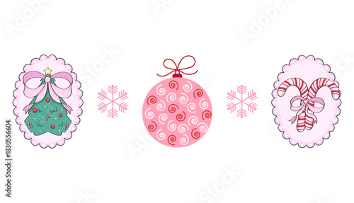 Funny Pastel Christmas Frames – Cute Ornaments & Snowflakes – on Transparent Background Vector. Elegant pastel holiday frames with ornaments and snowflakes - perfect for cards, labels, invitations ...