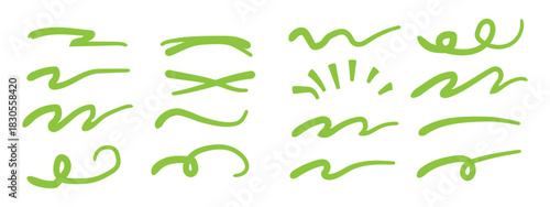 Line marker red underline set. Hand drawn red pen and brush stroke with underline accent, swoosh detail and squiggly sketch mark. vector set