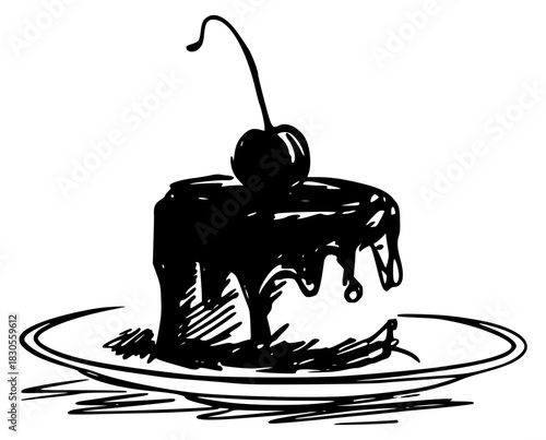 Chocolate cake with cherries - linear dessert logo
