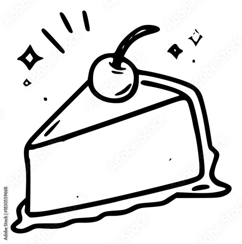 Cute cake slice with cherry doodle