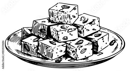 Nutty fudge dessert cubes on plate