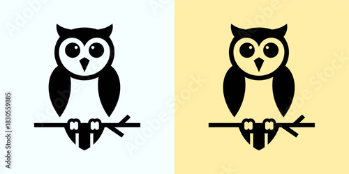 Simple Owl Perched on Branch Vector Illustration for Design