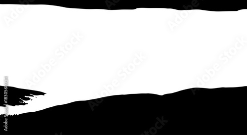 Torn paper frame texture silhouette of a 3D black hole illustration design on a blank white surface