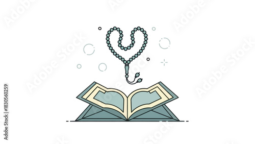 Islamic holy book quran with prayer beads. Religious concept for muslim holidays.