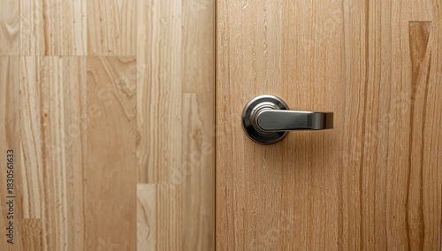 Wallpaper Mural Close-up of a metal lock securing a wooden bathroom door, emphasizing safety mechanisms, with interior plywood paneling, World Safety Day Torontodigital.ca