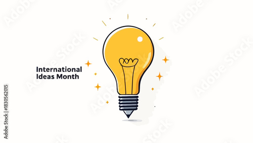 International Ideas Month illustration with a light bulb on a white background.