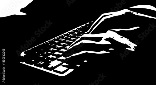 Closeup of business man's hand typing on a black laptop keyboard for internet information input and data communication in the office