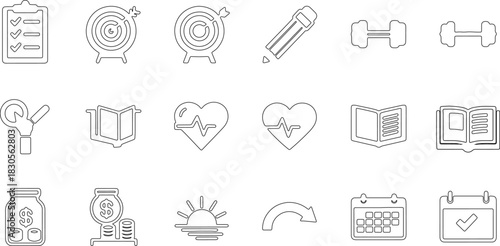 Business finance health fitness education calendar icons set