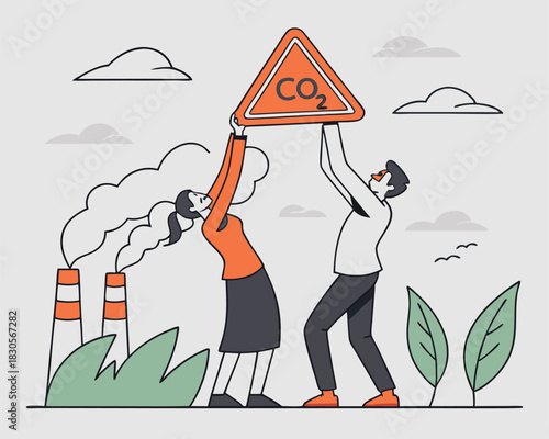 Environmental awareness concept depicting carbon dioxide pollution and global efforts to combat climate change