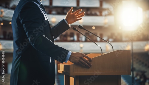Politician Speaking at a Podium During a Speech.