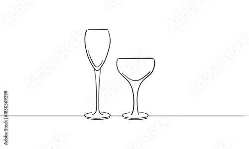 Continuous line wine cheers one line art, continuous drawing contour. Hands toasting with wine glasses with drinks. Cheers toast festive decoration for holidays. Vector illustration	
