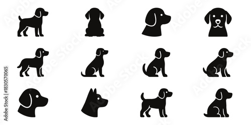 Cute Dog Silhouette Vector Icons For Pet Shops