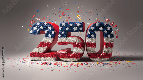 America 250th Anniversary Celebration Patriotic 3D Numbers Confetti