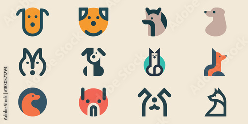 Minimalist Dog Icon Set Vector For Branding