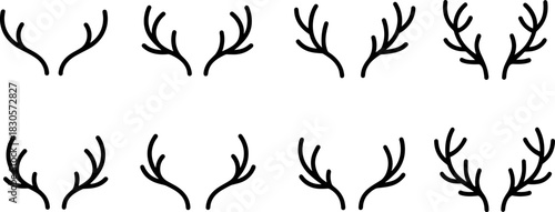 Reindeer icons set. Christmas deer, winter wildlife outline illustrations