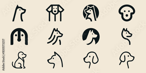 Minimalist Dog Breed Logo Vector Design Set