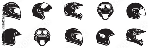 Moto helmet icons. Racing helmet Motorcycle helmet vector icon set. Racing helmet vector illustration. EPS 10	
