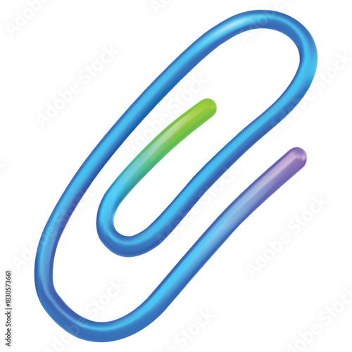 3D metallic paper clip icon isolated on white background. Office supply design symbol. Colorful vector illustration