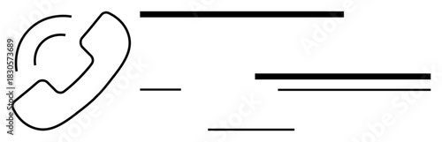Landline phone receiver emitting radiating signal lines. Ideal for communication, networking, support, technology, customer service, helpline, connection. Simple flat metaphor