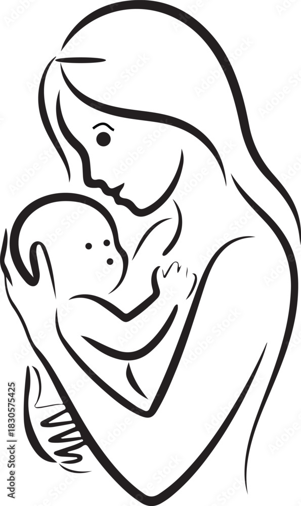 Naklejka premium Mother holding baby vector illustration showcasing maternal love and tender family connection