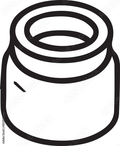 Hand-drawn doodle vector illustration of an ink bottle, created in simple black and white line art for art tools, creative themes, stationery designs, calligraphy elements and coloring pages.